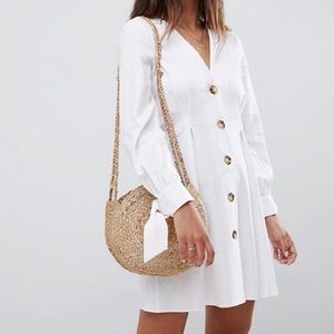 Asos Button Down Skater Mini Dress with Tie Sleeve